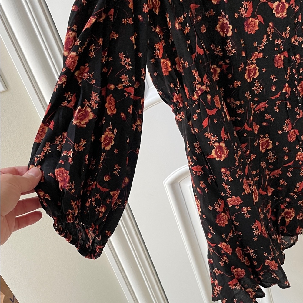 Free People Black and Orange Floral Button-Up Dress - Picture 4 of 10
